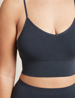 Boody Bamboo Lyocell Ribbed Low Back Bra in Storm Dark Grey with matching Underwear front detail view