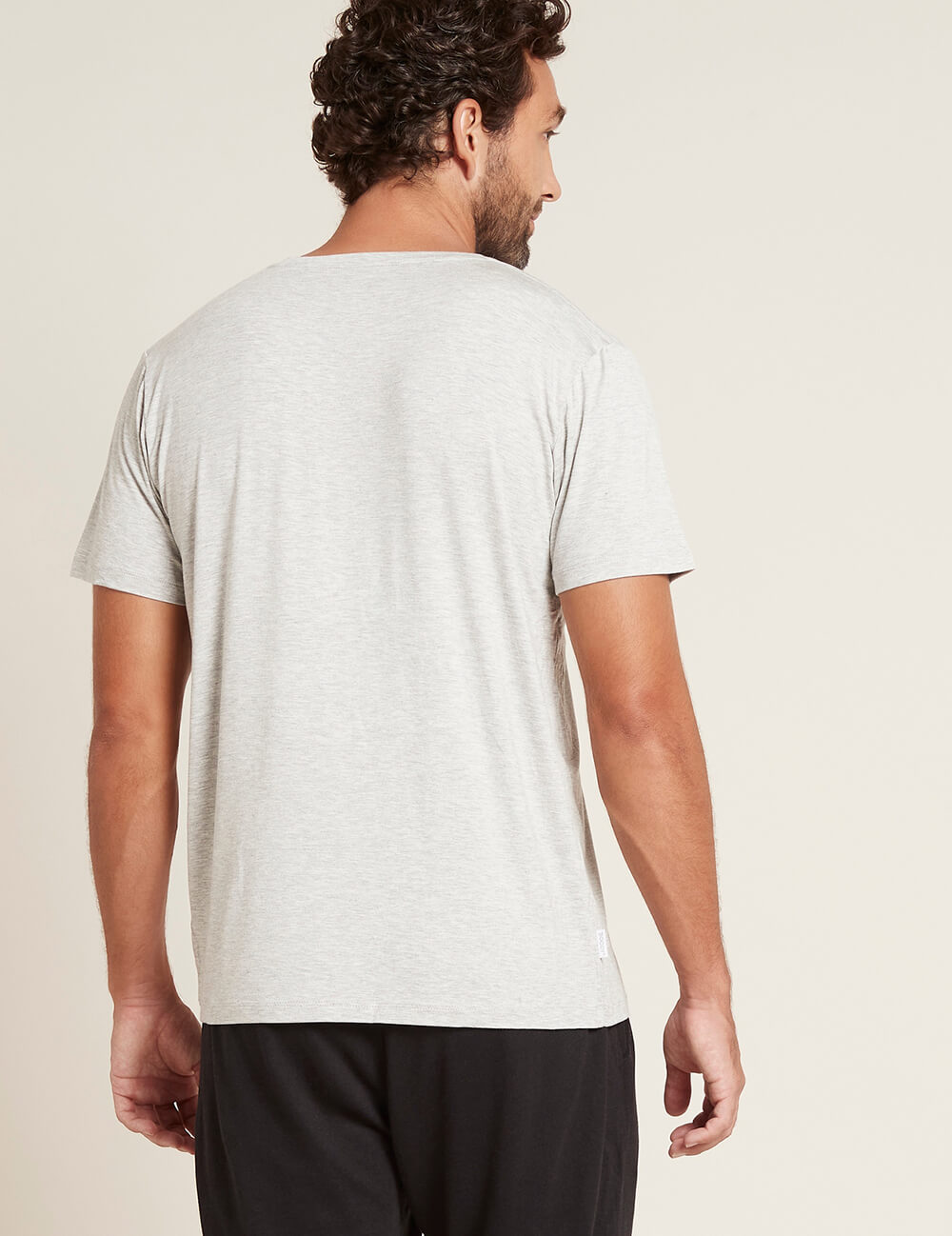 Boody Bamboo Mens Crew Neck Shirt in Light Grey Marl Back View