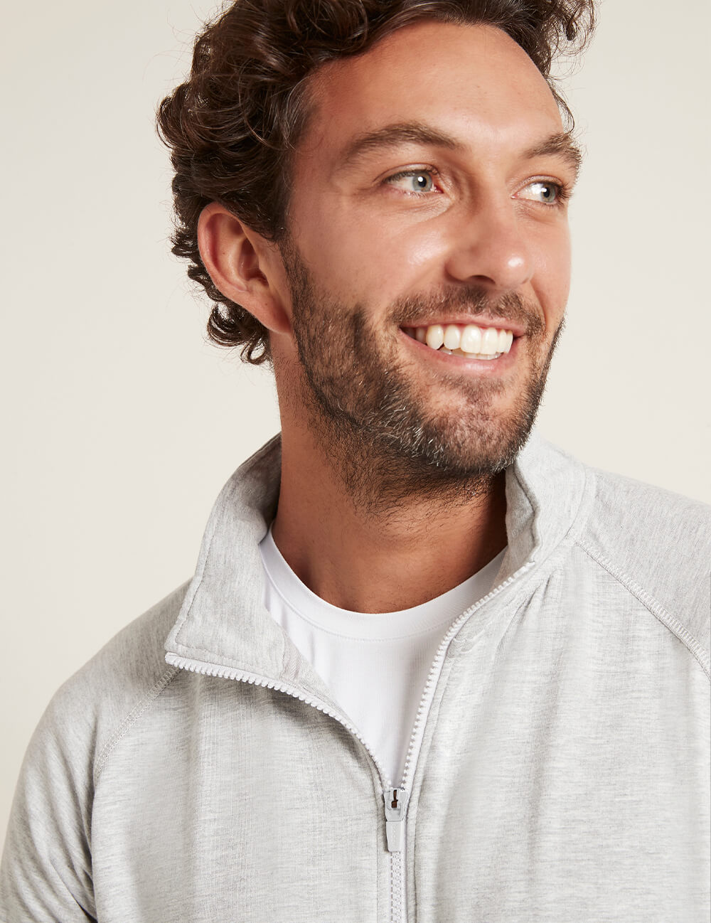 Boody Men's Weekend Zip Up Sweater in Light Grey Detail