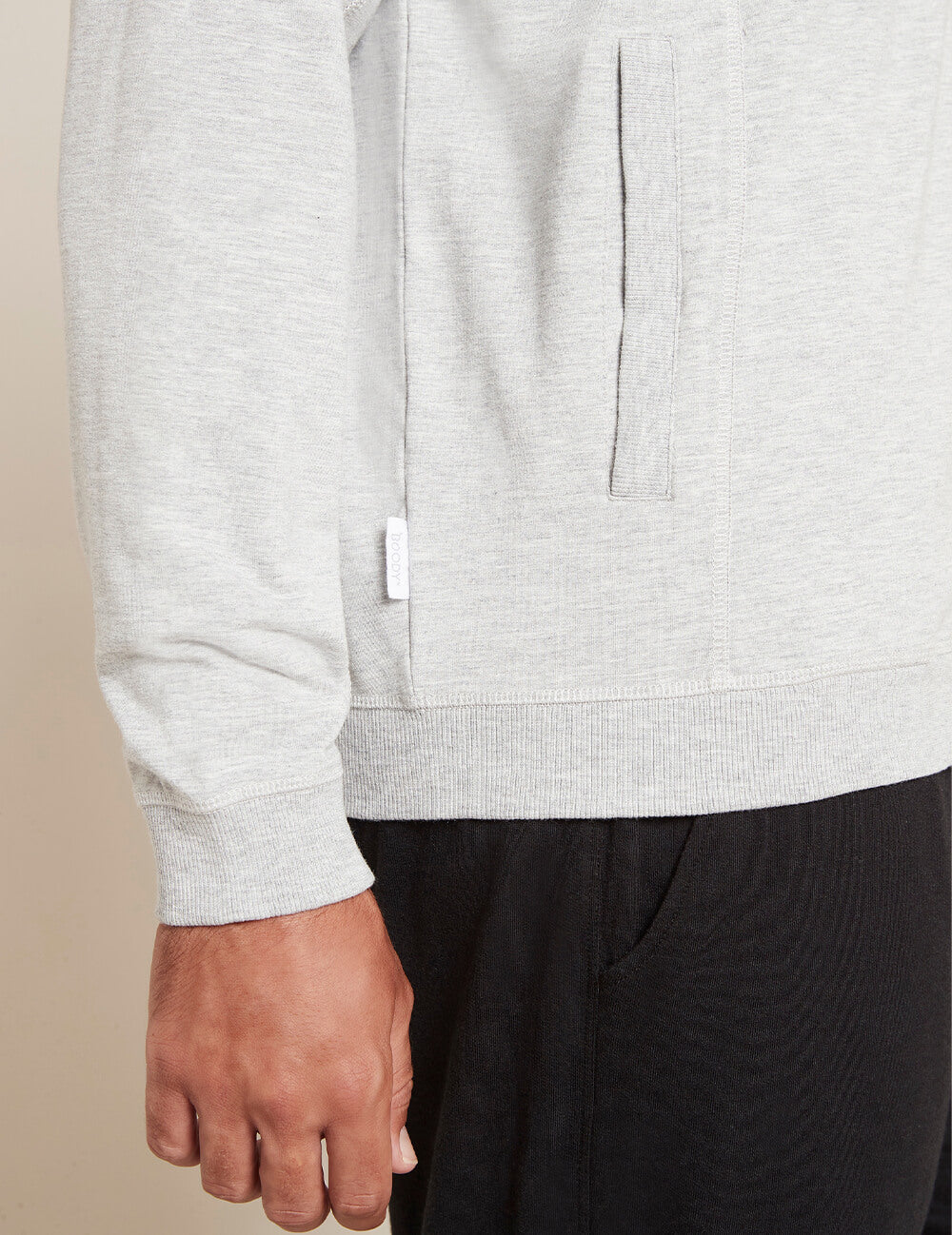 Boody Men's Weekend Zip Up Sweater in Light Grey Detail 2