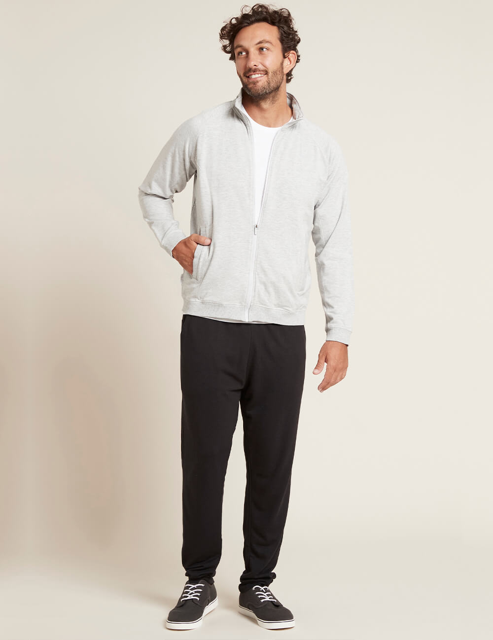 Boody Men's Weekend Zip Up Sweater in Light Grey Front 2