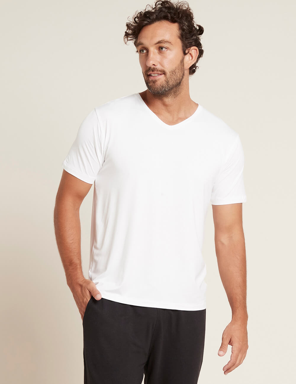 Boody Men's V-Neck T-Shirt in White Front
