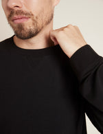 Boody Bamboo Mens Crew Pullover Sweater in Black Collar Detail