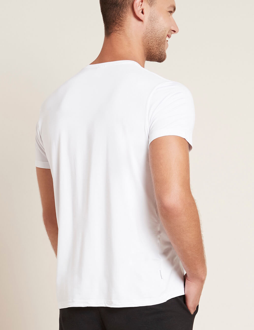 Boody Bamboo Mens Crew Neck Shirt in White Back View