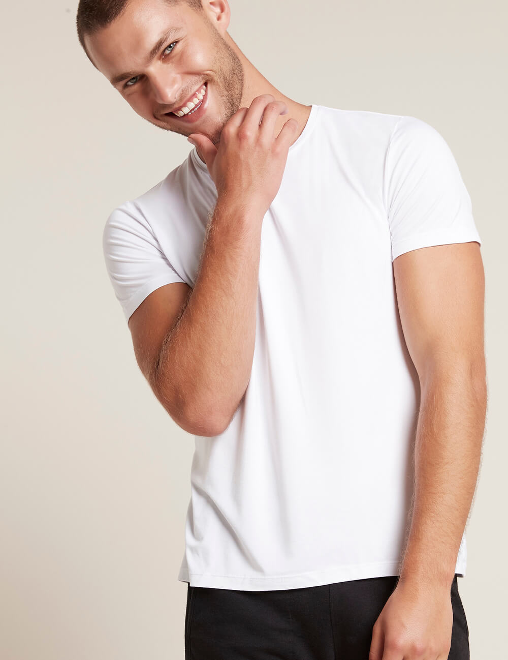 Boody Bamboo Mens Crew Neck Shirt in White Front View