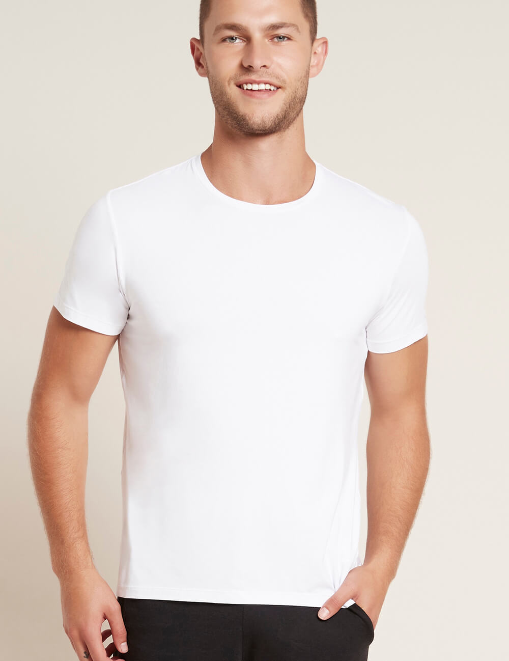 Boody Bamboo Mens Crew Neck Shirt in White Front View 4