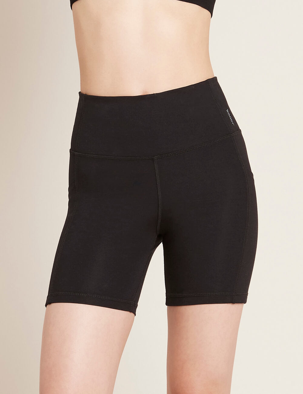 Boody Bamboo Active High-Waisted 5" Exercise Short with Pockets in Black Front View
