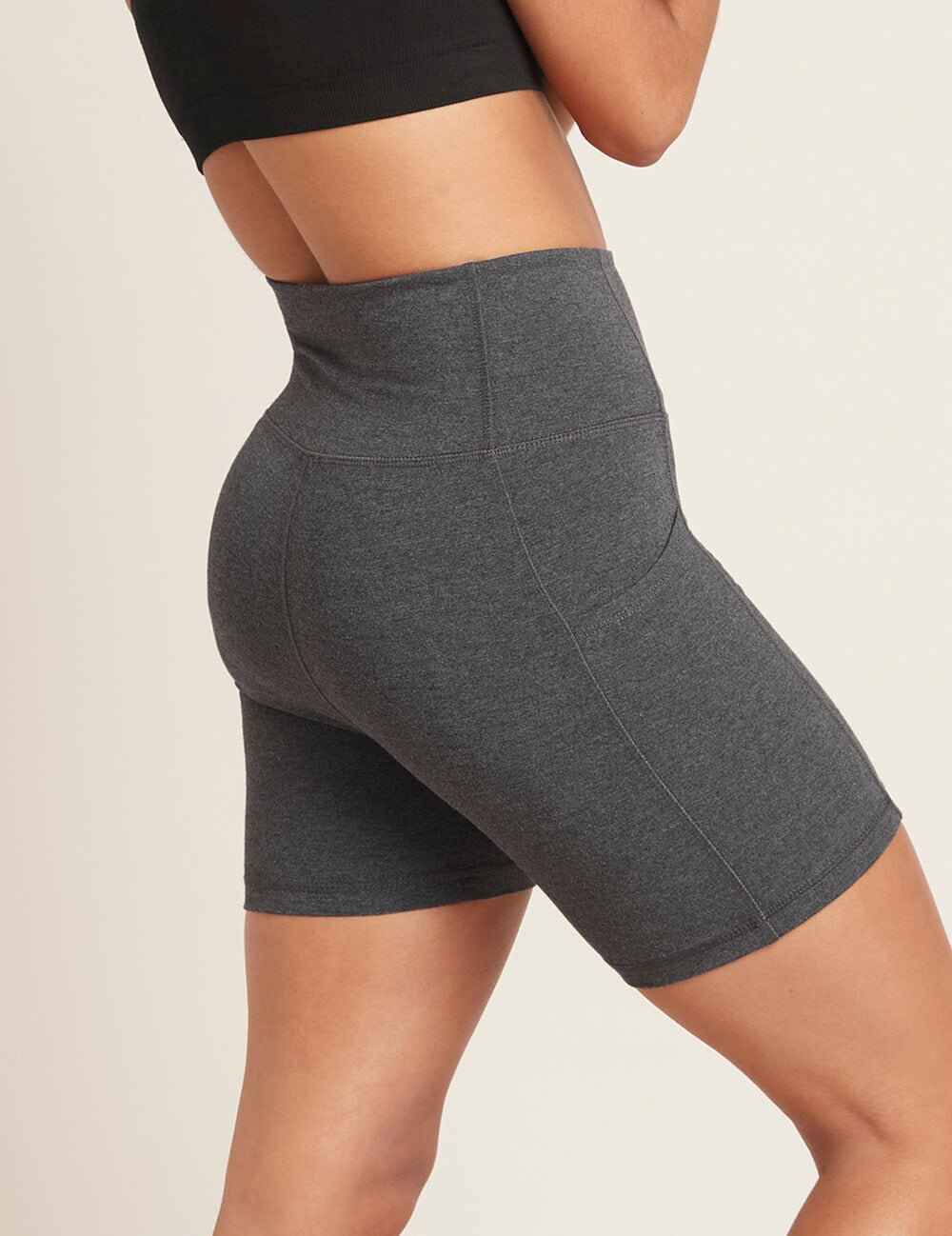 Boody Bamboo Active High-Waisted 5" Exercise Short with Pockets in Dark Grey Side View