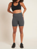 Boody Bamboo Active High-Waisted 5" Exercise Short with Pockets in Dark Grey Front View