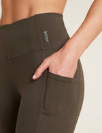 Boody Bamboo Active High-Waisted 5" Exercise Short with Pockets in Dark Olive Green Cell Phone Pocket Detail View