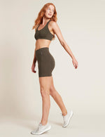 Boody Bamboo Active High-Waisted 5" Exercise Short with Pockets in Dark Oliver Green Side View