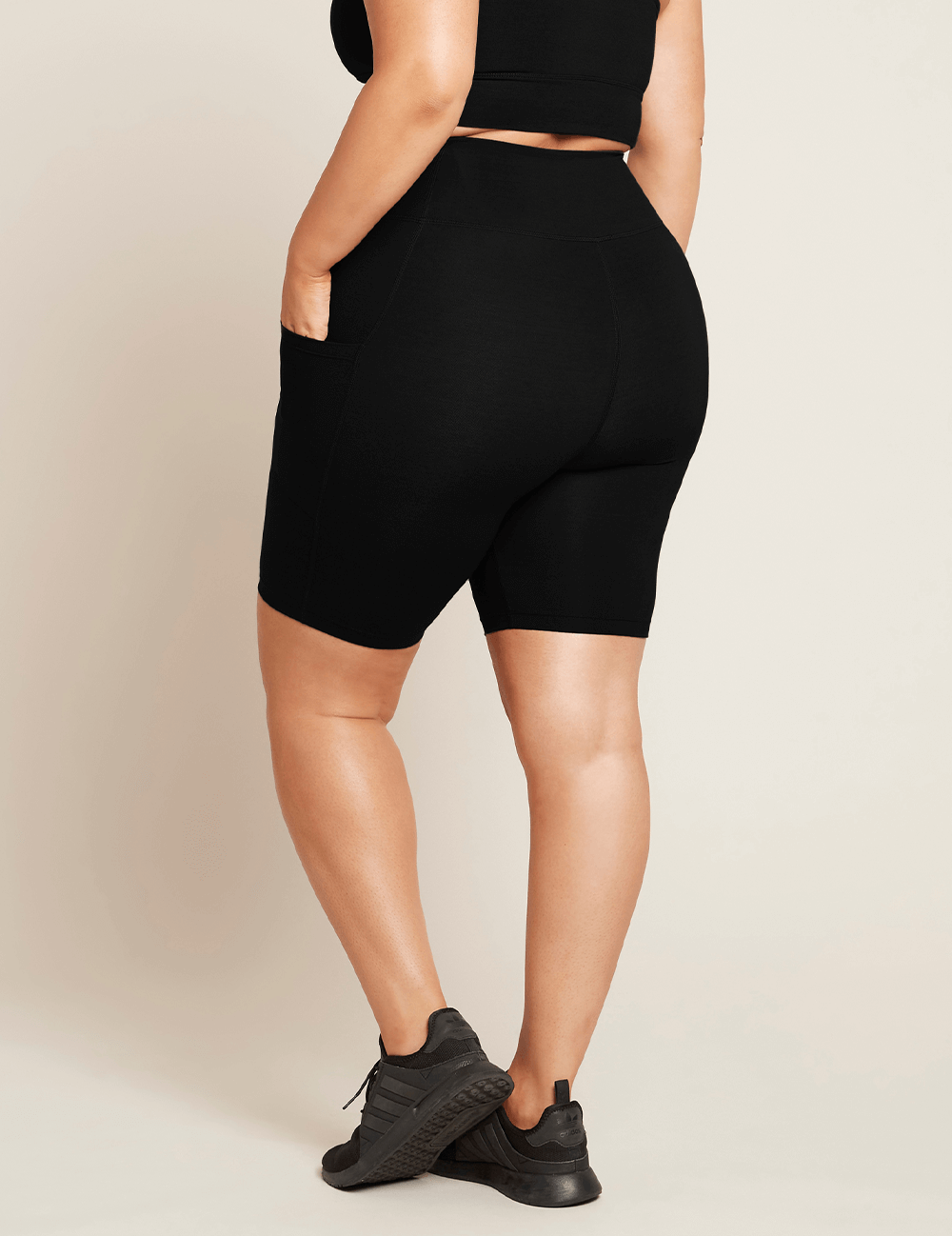 Boody Bamboo Active High-Waisted 8" Short with Pockets in Black Rear View