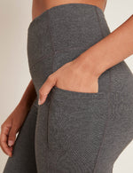 Boody Bamboo Active High-Waisted 8" Short with Pockets in Dark Grey Cell Phone Pocket Detail View