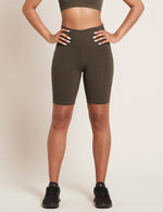 Boody Bamboo Active High-Waisted 8" Short with Pockets in Dark Green Olive Front View