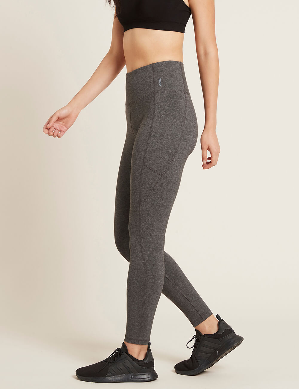Boody Bamboo Organic Cotton Active Blended High-Waisted Full Leggings with Pocket in Dark Grey Side View