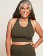 Boody Bamboo Active Longline Bra in Dark Olive Front View