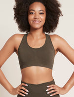 Boody Bamboo Racerback Sports Bra in Dark Olive Front View
