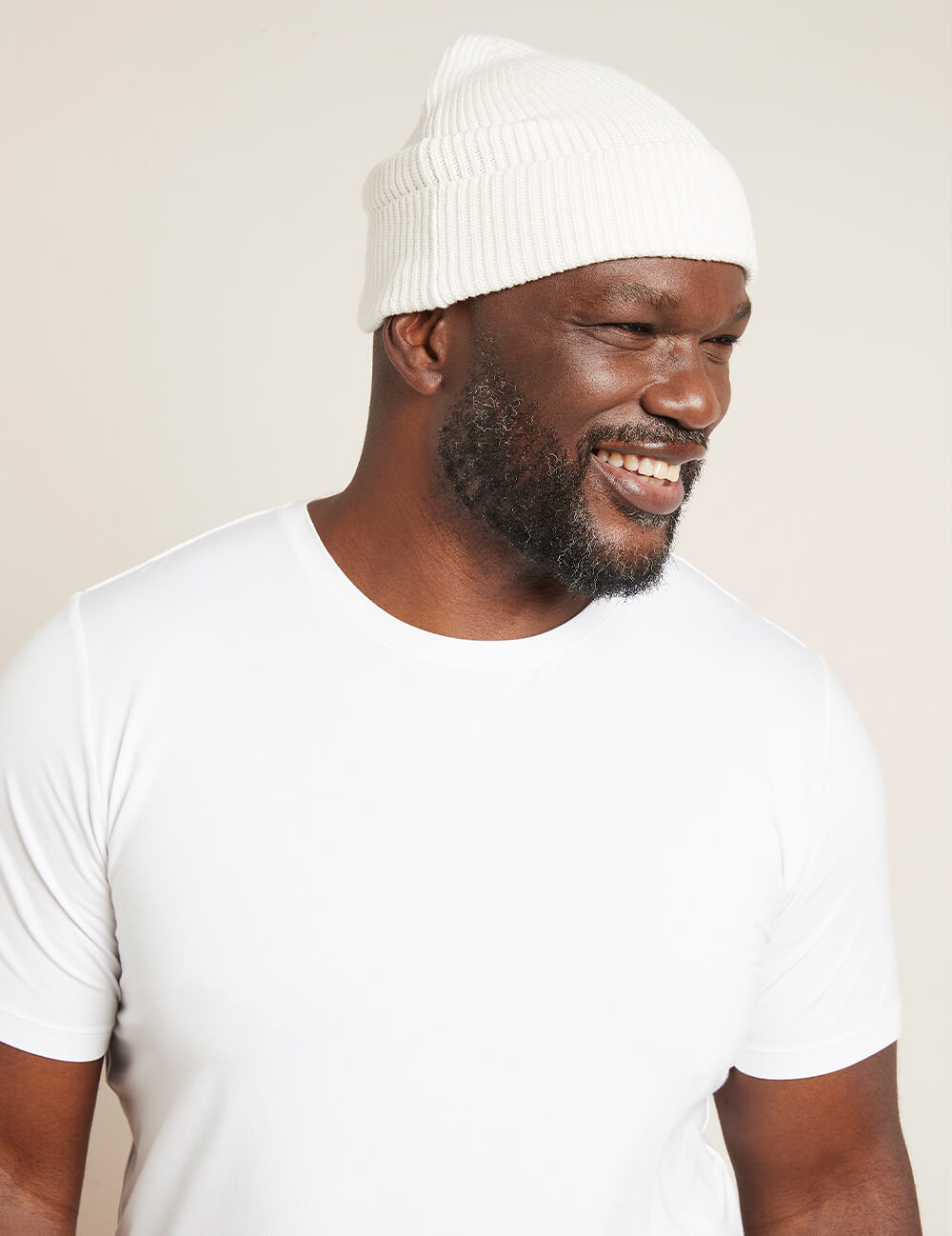 Boody Ribbed Knit Beanie in Natural White Side 3
