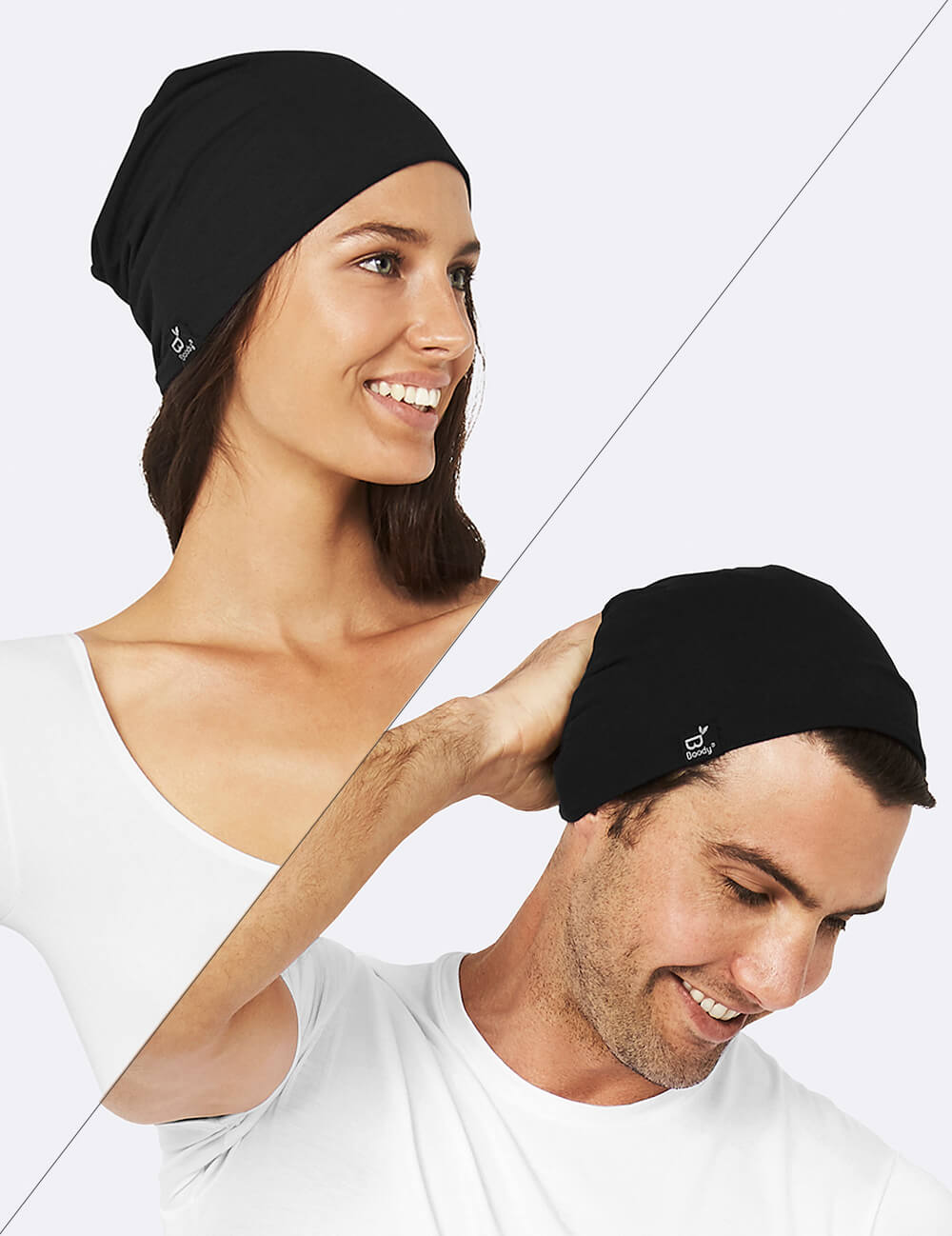 Boody Bamboo Beanie on a Male and a Female in Black Side View