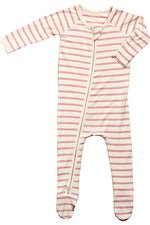 Boody Bamboo Striped Baby Onesie in White and Pink Flat Lay