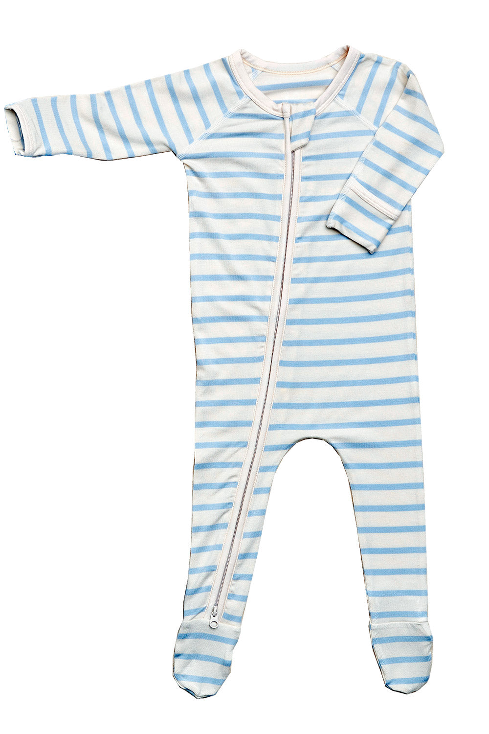 Boody Bamboo Striped Baby Onesie in White and Blue Flat Lay