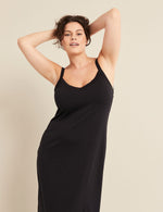 Boody Women's V-Neck Slip Dress in Black Front 4