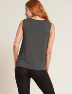 Boody Bamboo Womens Active Muscle Tank Sleeveless Exercise Tee in Dark Grey Rear View