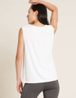 Boody Bamboo Womens Active Muscle Tank Sleeveless Exercise Tee in White Rear View