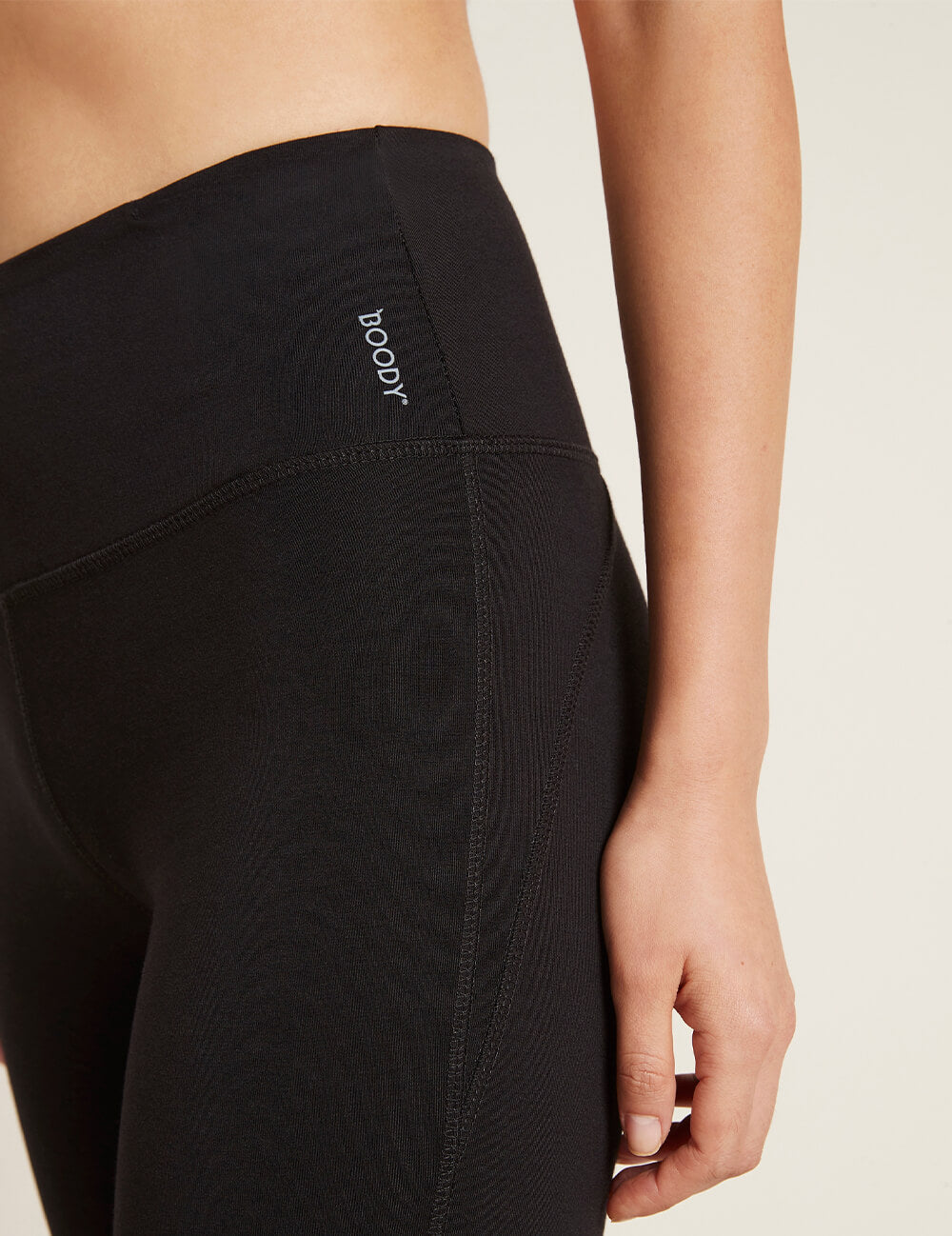 Boody Bamboo Active Blended High-Waisted Full Exercise Leggings in Black High Waist Detail View