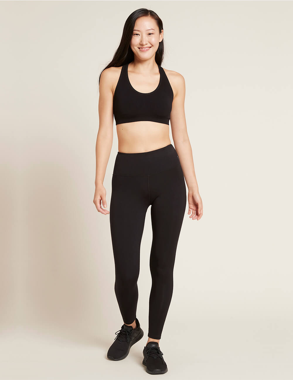 Boody Bamboo Active Blended High-Waisted Full Exercise Leggings in Black Front View