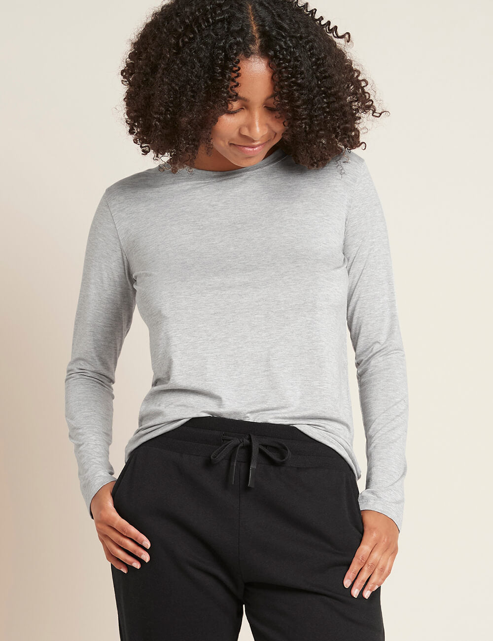 Boody Women's Long Sleeve Round Neck T-Shirt Light Grey Front