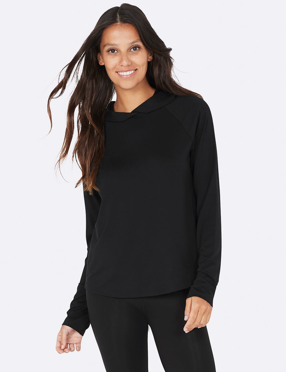 Boody Bamboo Active Long Sleeve Hooded T-Shirt in Black Front View