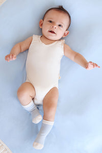 Boody Bamboo BabySleeveless Body Suit Onesie in White Front View